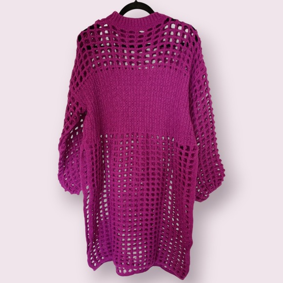 Womens Purple Crochet Knit Sweater Dress Midi Pullover Long Sleeve Open Knit OS - Picture 2 of 9
